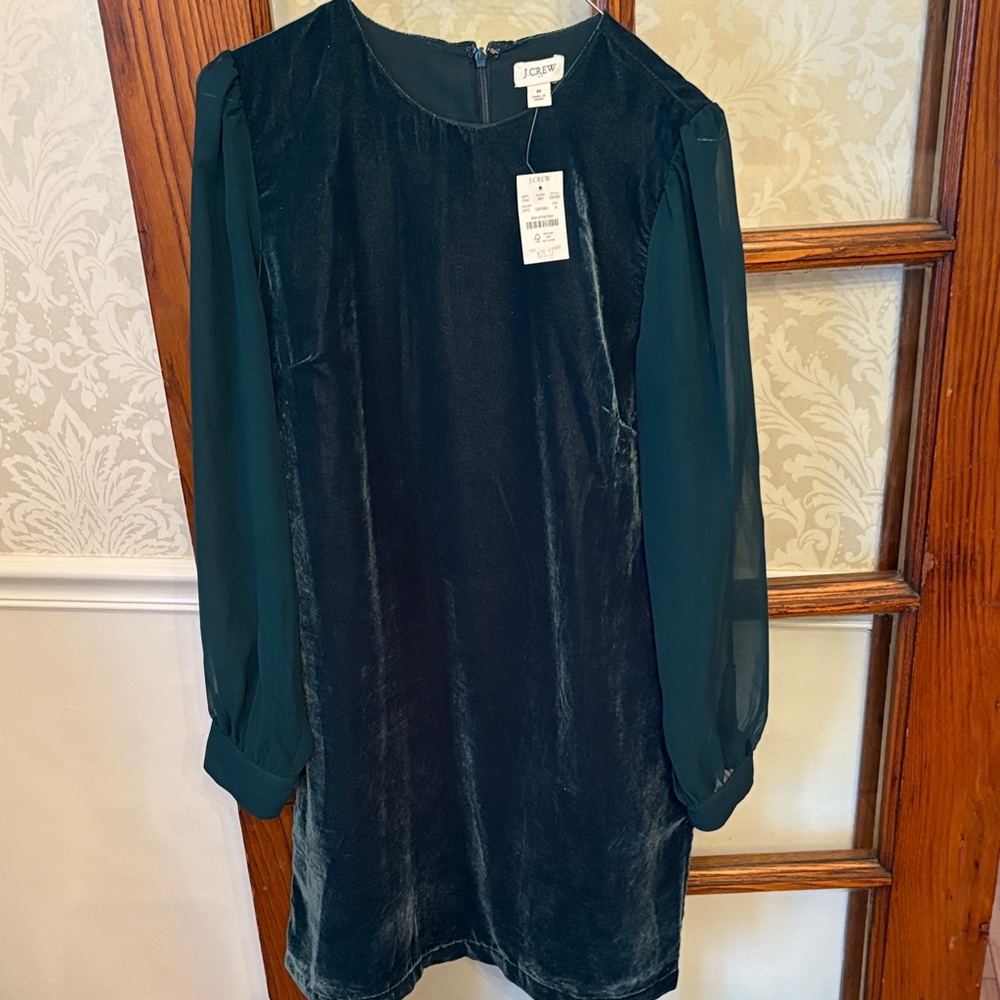 J. Crew Long Sleeve Velvet Dress - Deep Green